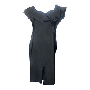 Twelfth Love Black Off-Shoulder Ruffle Slit Dress – Size Large